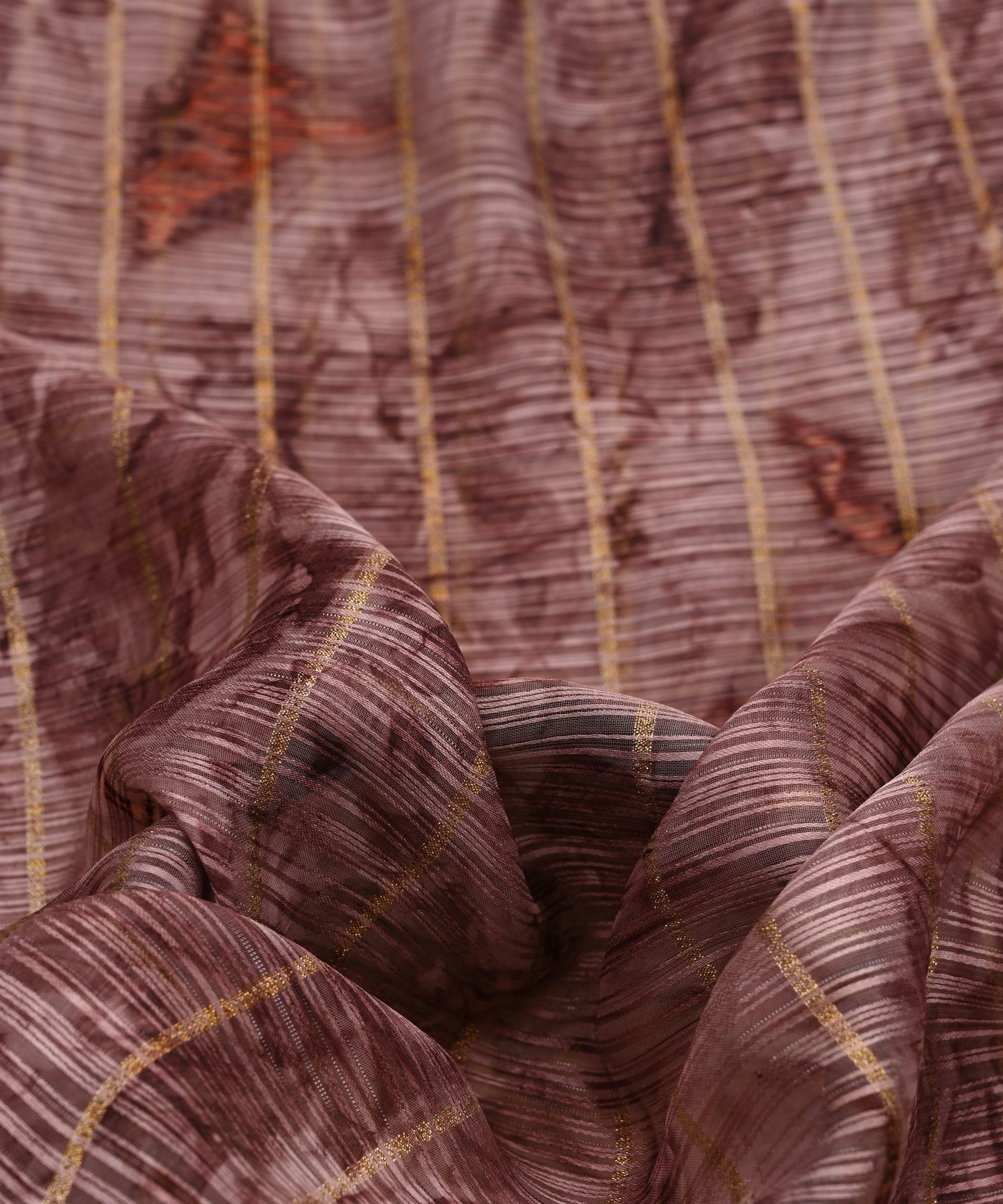 Wine Weightless Fabric with Shibori and Golden Stripes