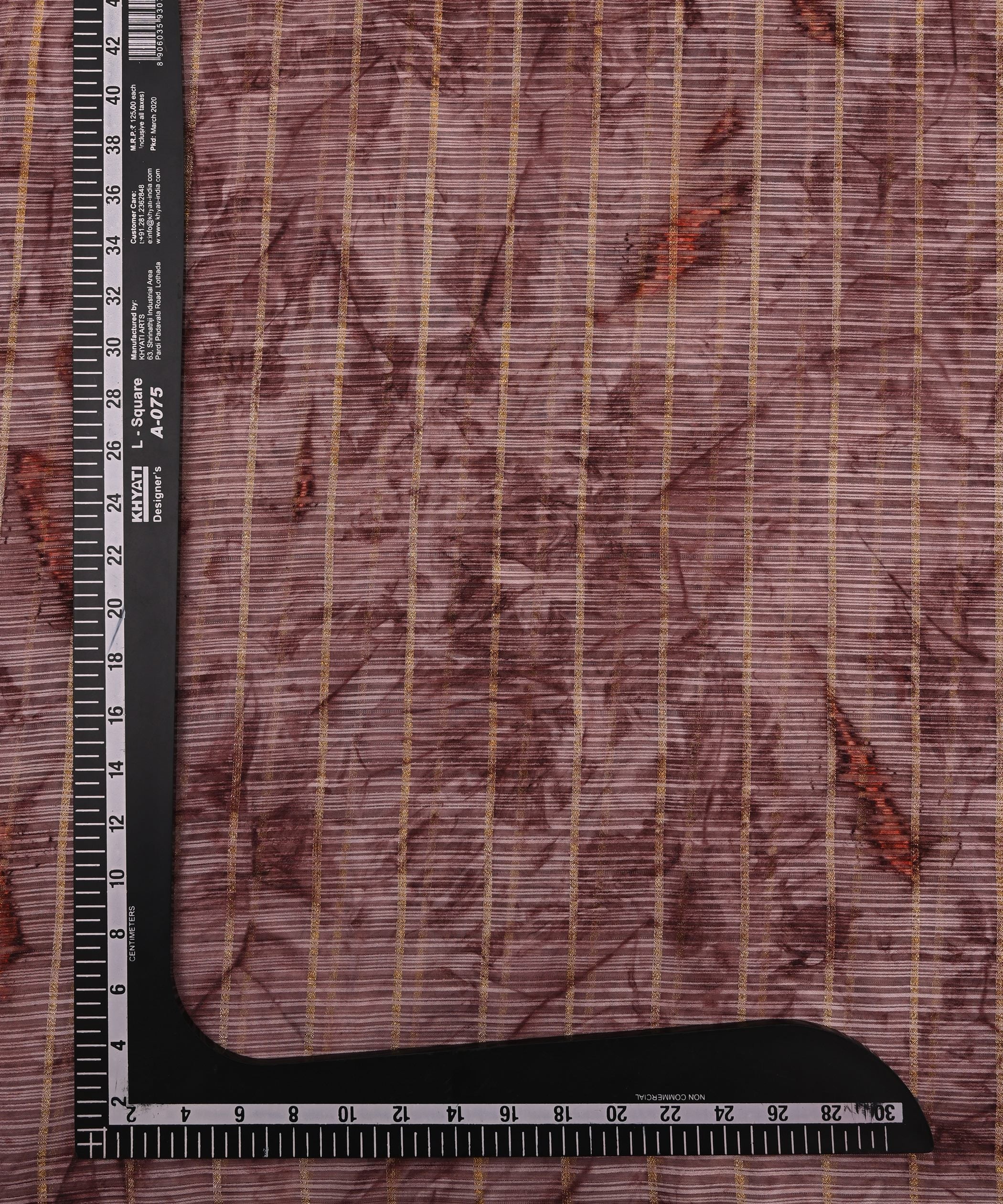 Wine Weightless Fabric with Shibori and Golden Stripes