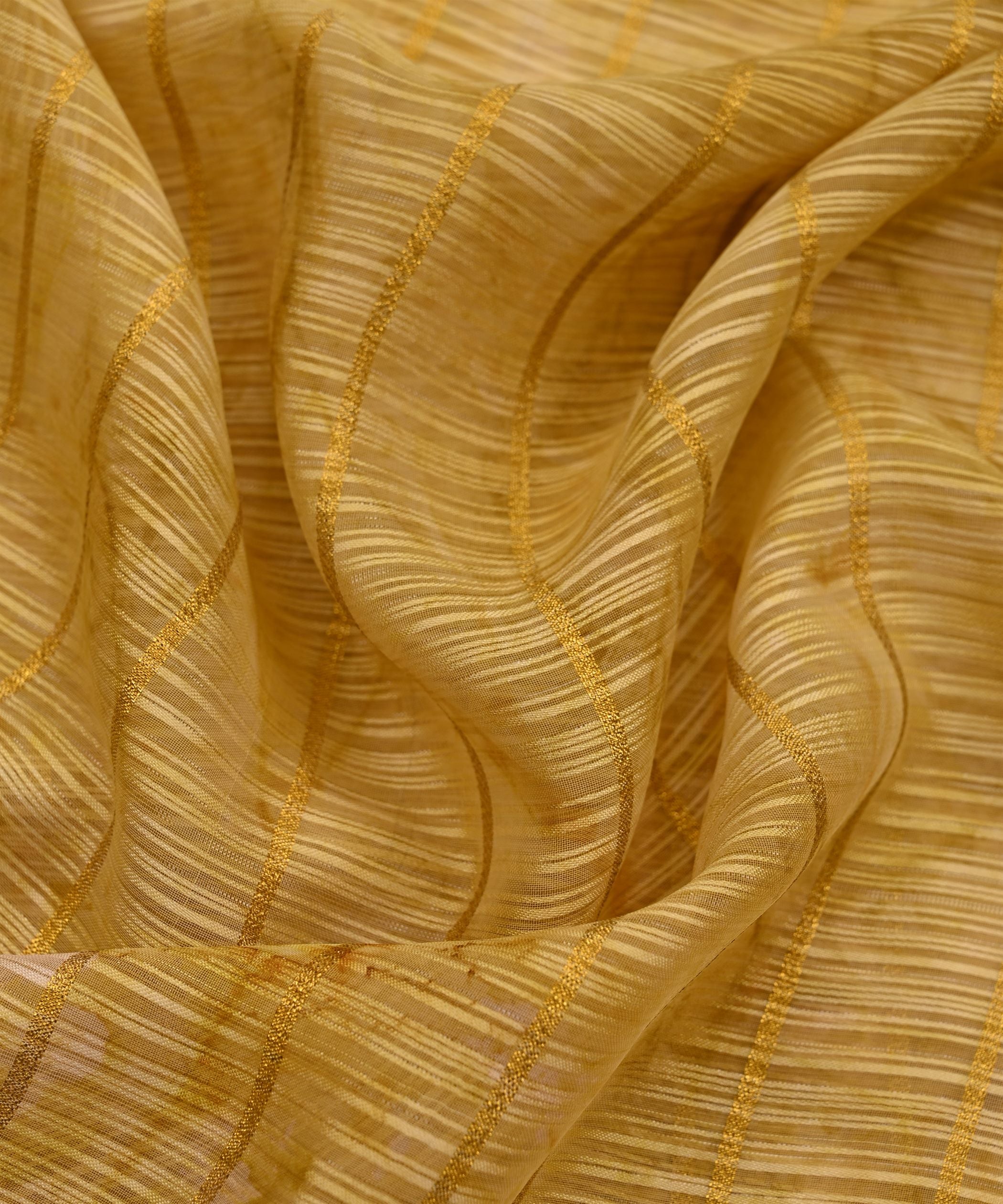 Yellow Weightless Fabric with Shibori and Golden Stripes
