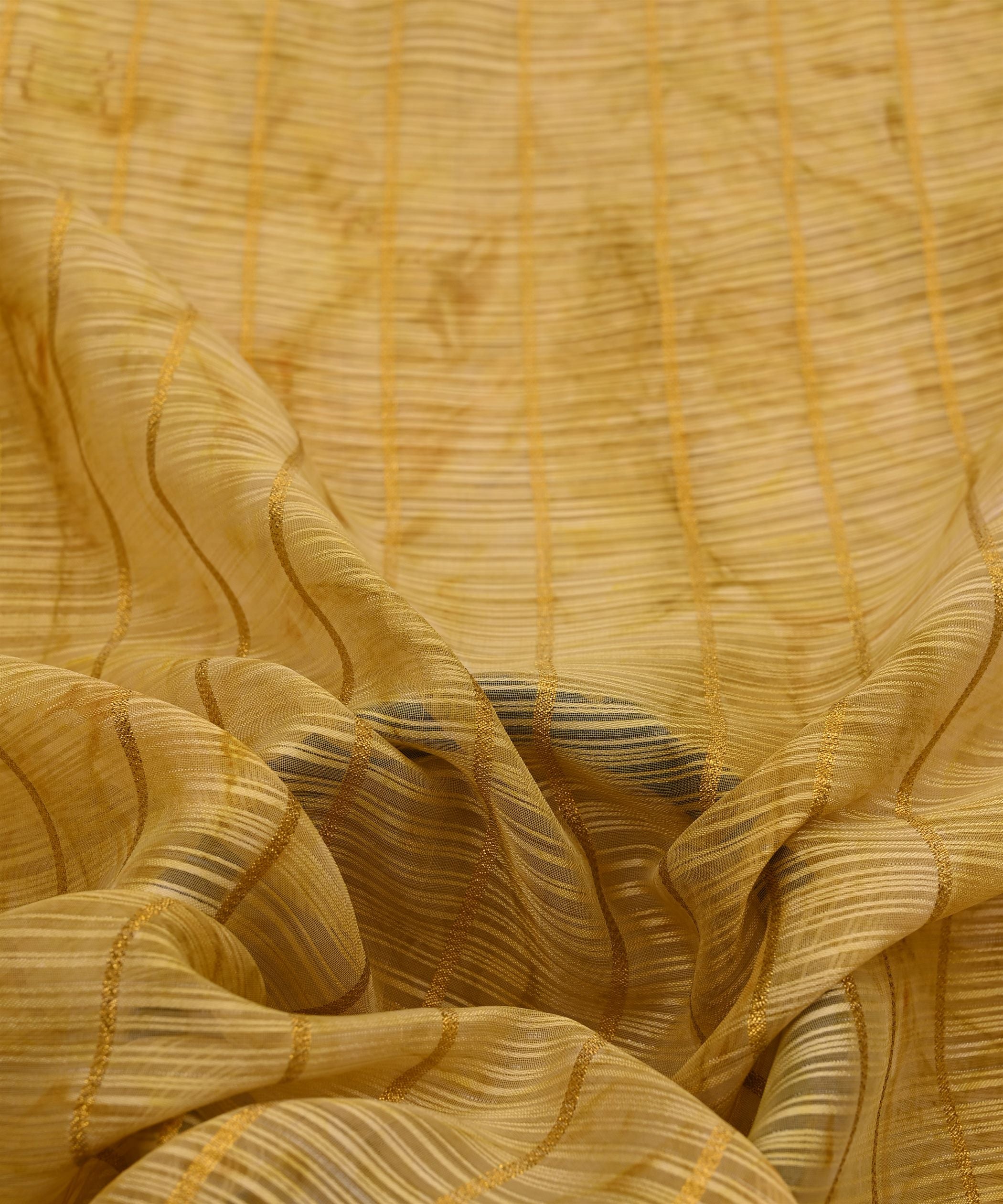 Yellow Weightless Fabric with Shibori and Golden Stripes