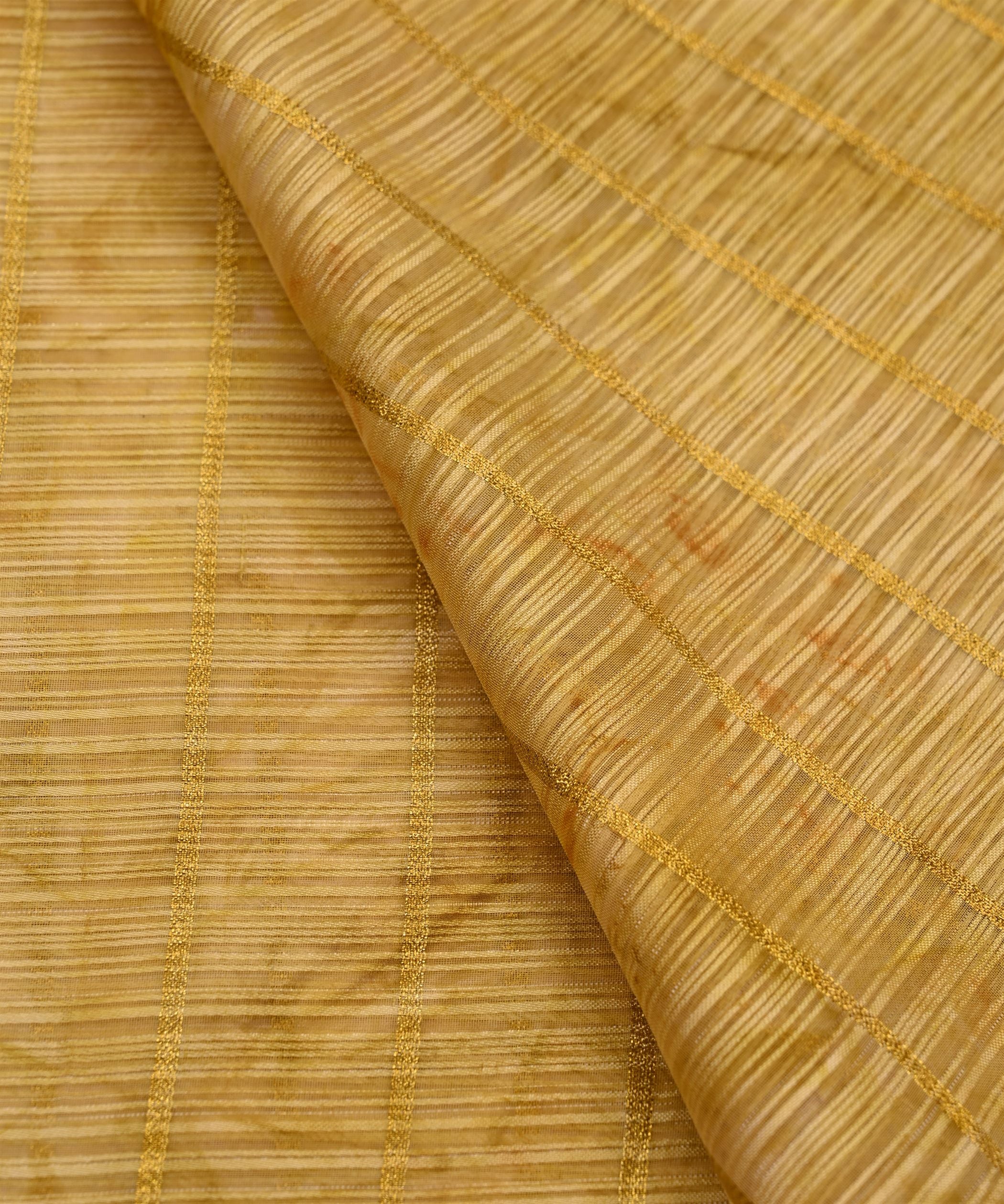 Yellow Weightless Fabric with Shibori and Golden Stripes