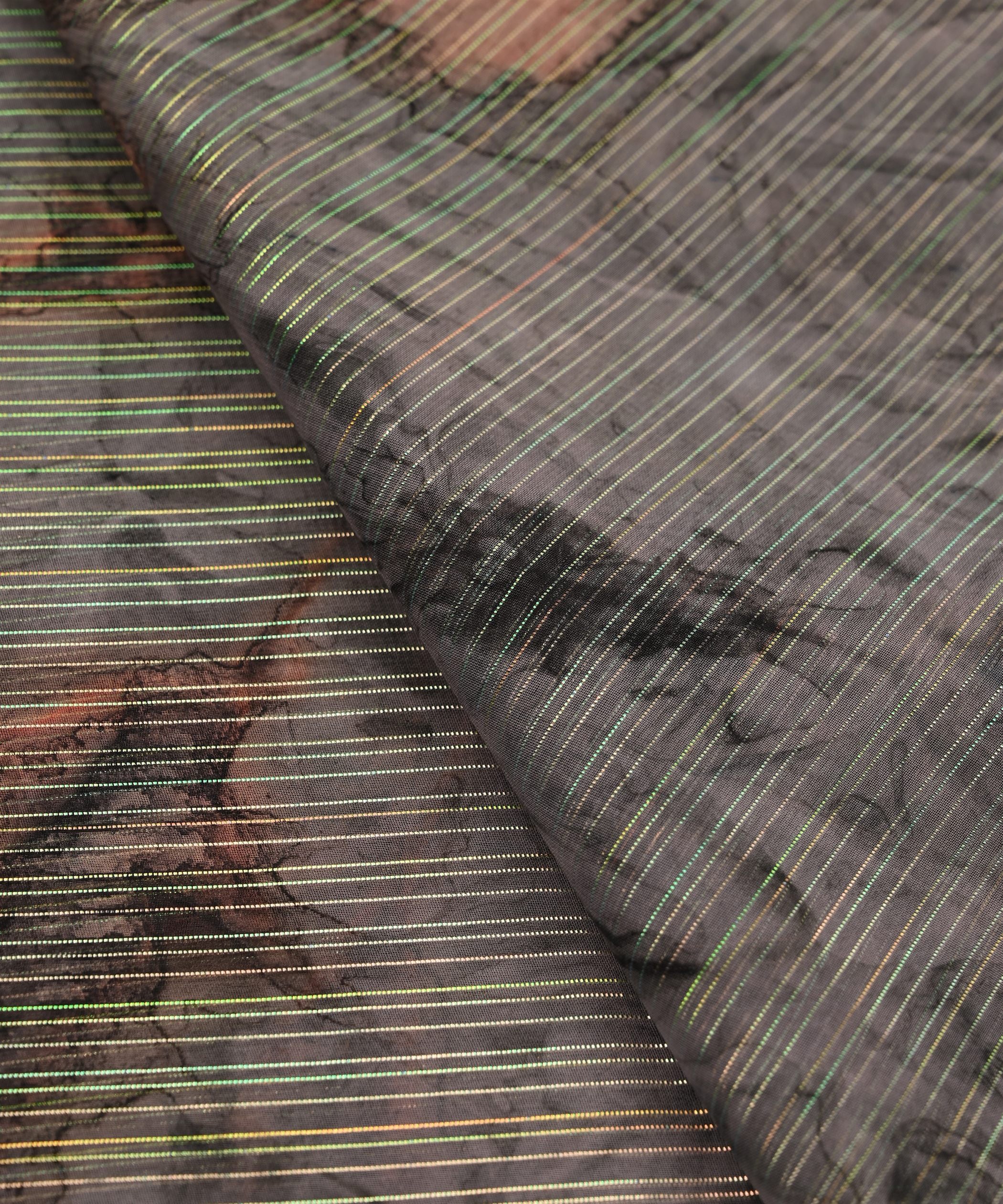 Dark Green Weightless Fabric with Shibori and Satin Border
