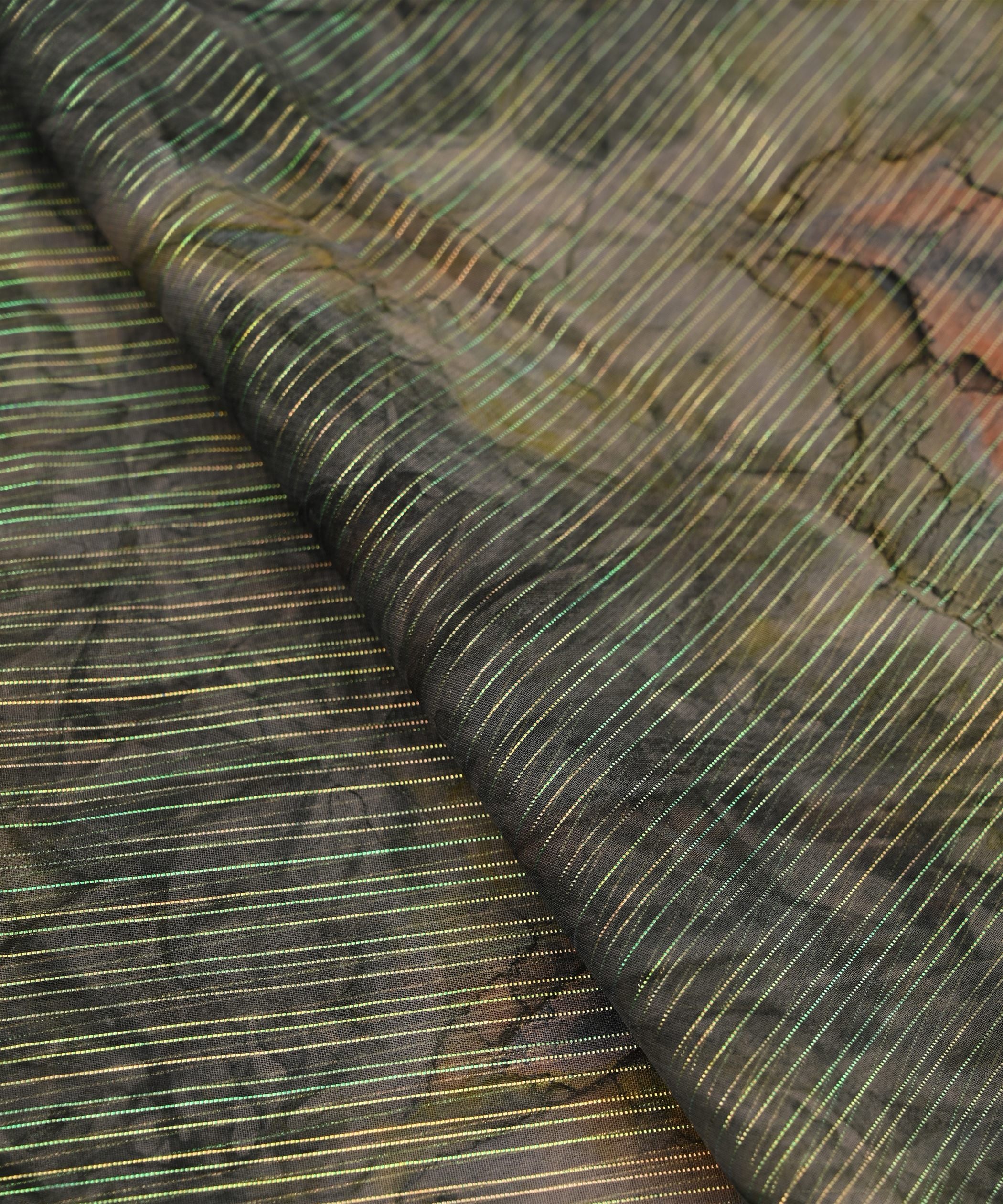 Olive Green Weightless Fabric with Shibori and Satin Border