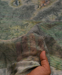 Olive Green Weightless Fabric with Shibori and Satin Border