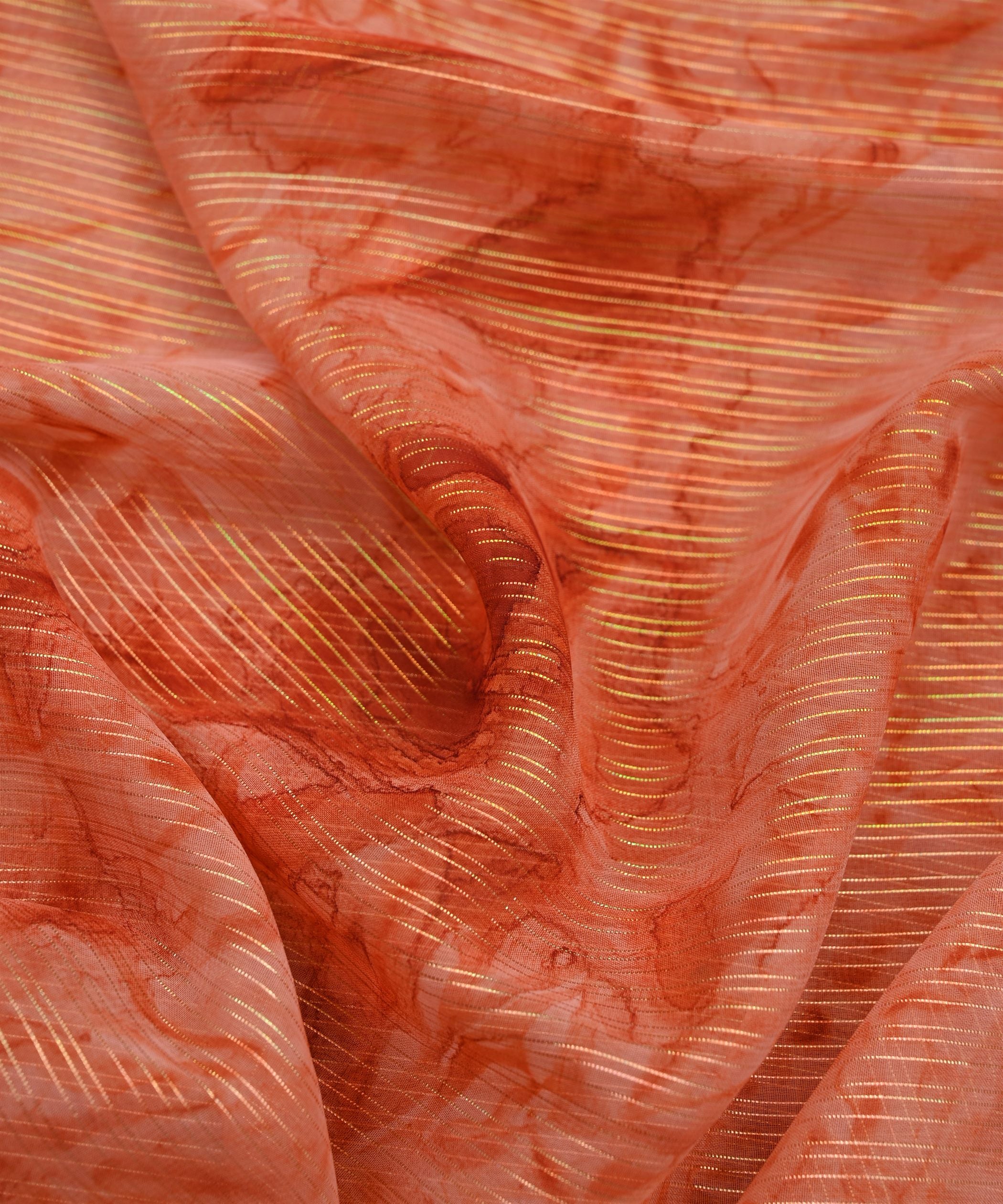 Orange Weightless Fabric with Shibori and Satin Border