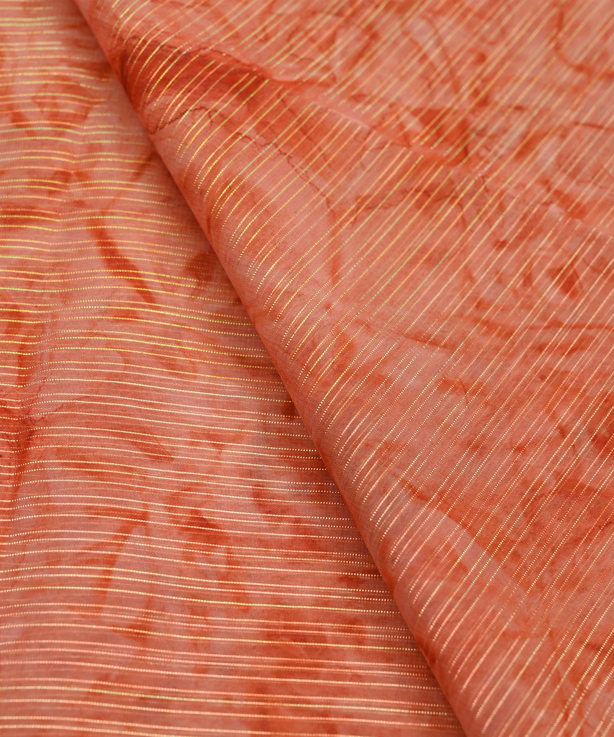 Orange Weightless Fabric with Shibori and Satin Border