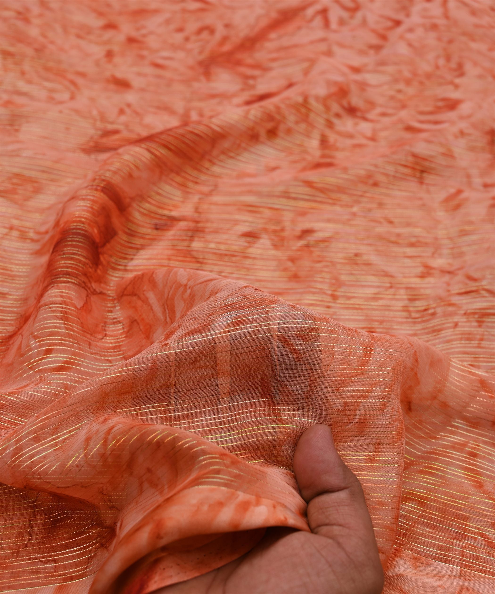 Orange Weightless Fabric with Shibori and Satin Border
