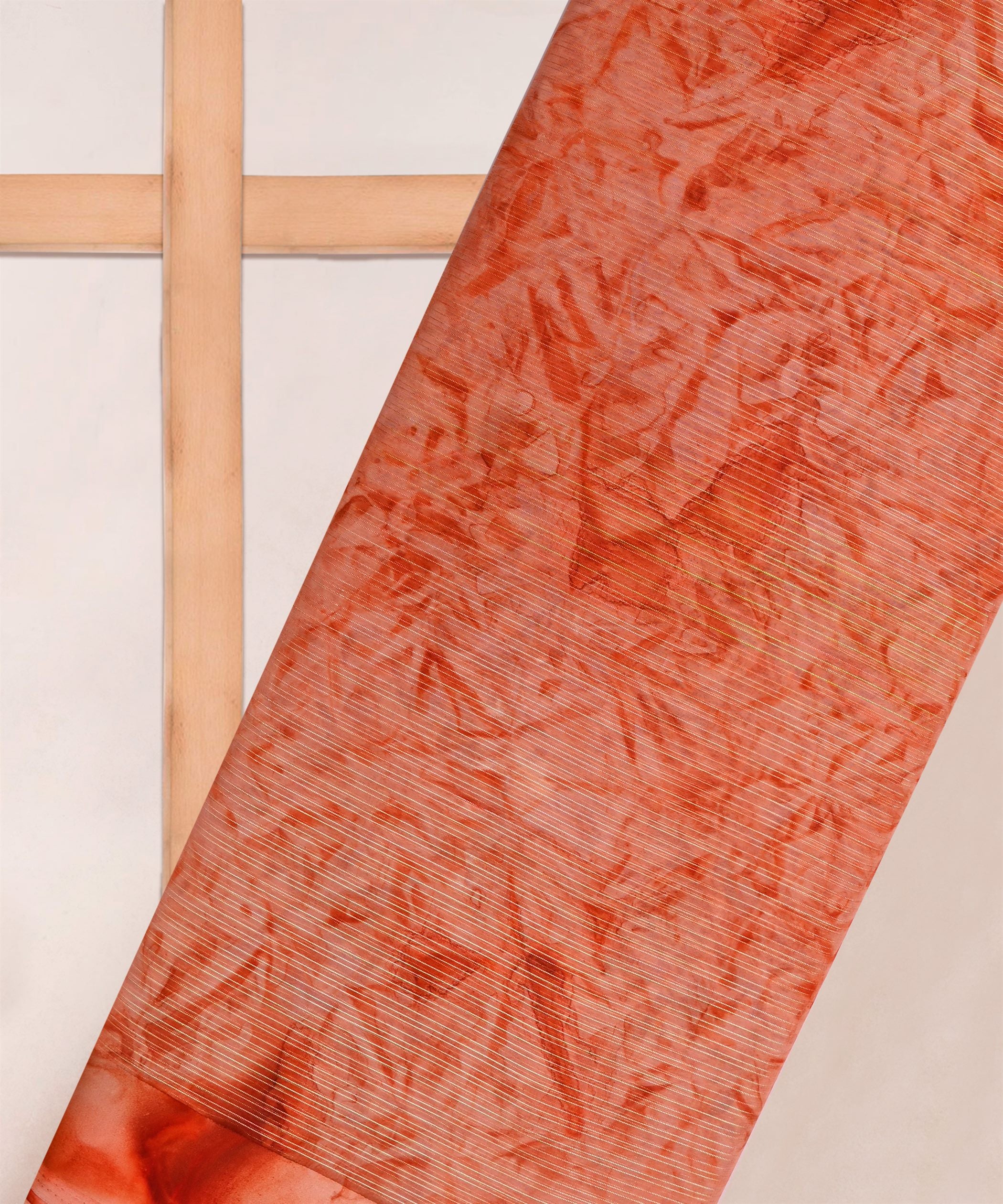 Orange Weightless Fabric with Shibori and Satin Border