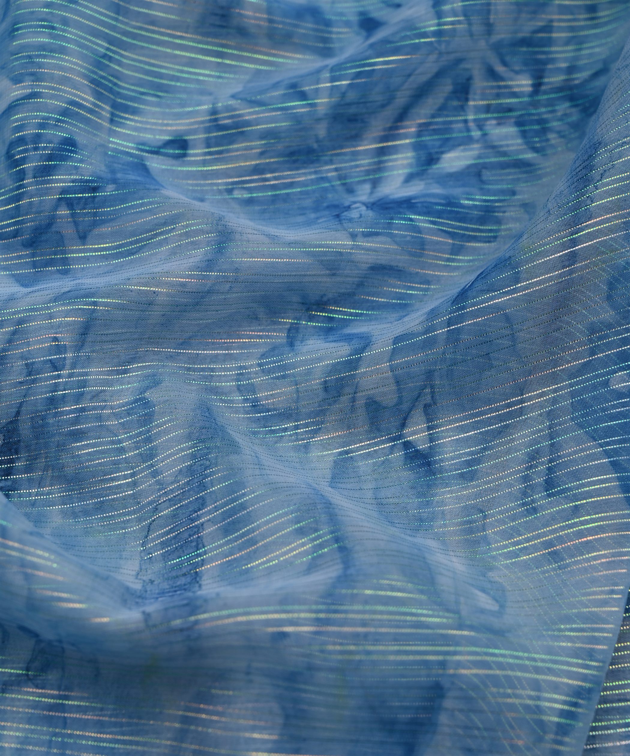 Sky Blue Weightless Fabric with Shibori and Satin Border