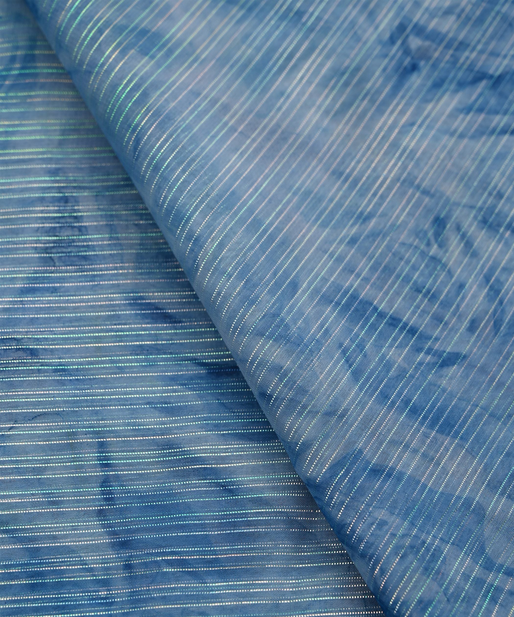 Sky Blue Weightless Fabric with Shibori and Satin Border