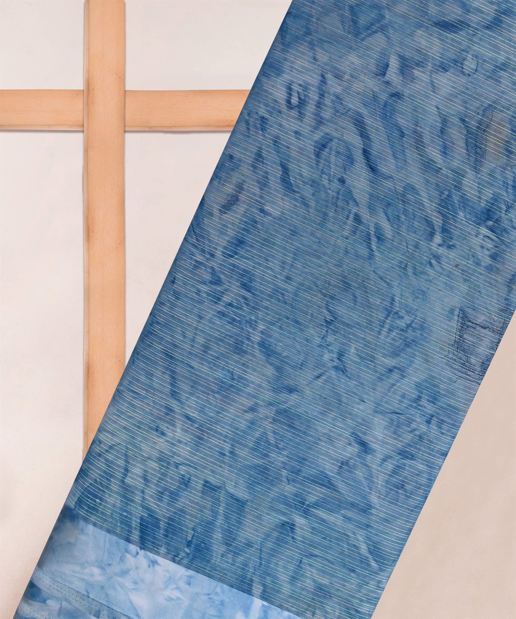 Sky Blue Weightless Fabric with Shibori and Satin Border