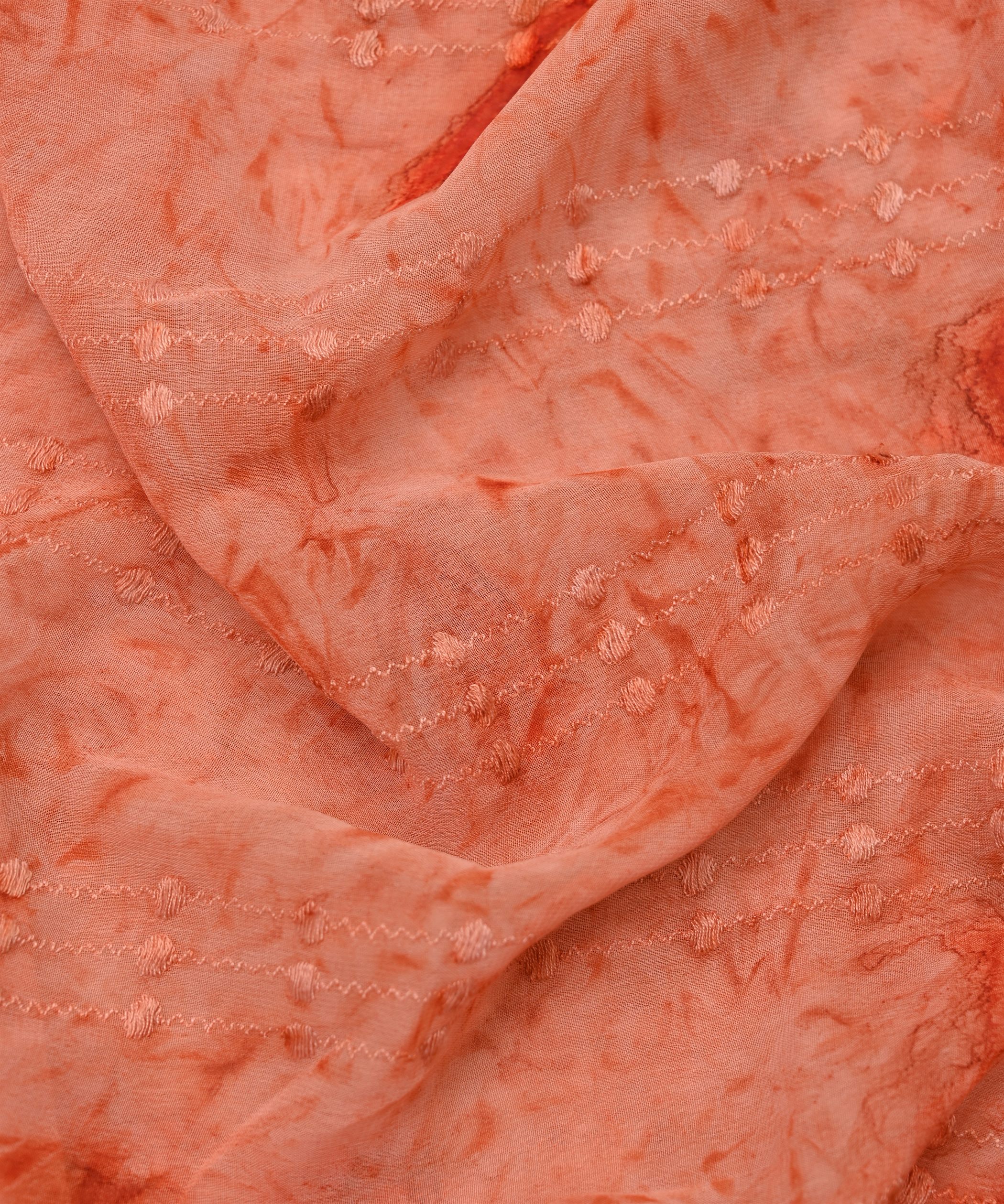 Orange Weightless Fabric with Shibori and Thread Lines