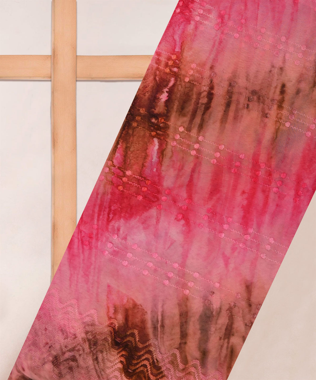 Pink Tie and Dye Weightless Fabric with Thread Lines