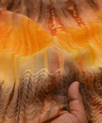 Yellow Tie and Dye Weightless Fabric with Thread Lines