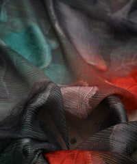 Grey Weightless Fabric with Leaf Zari Patch