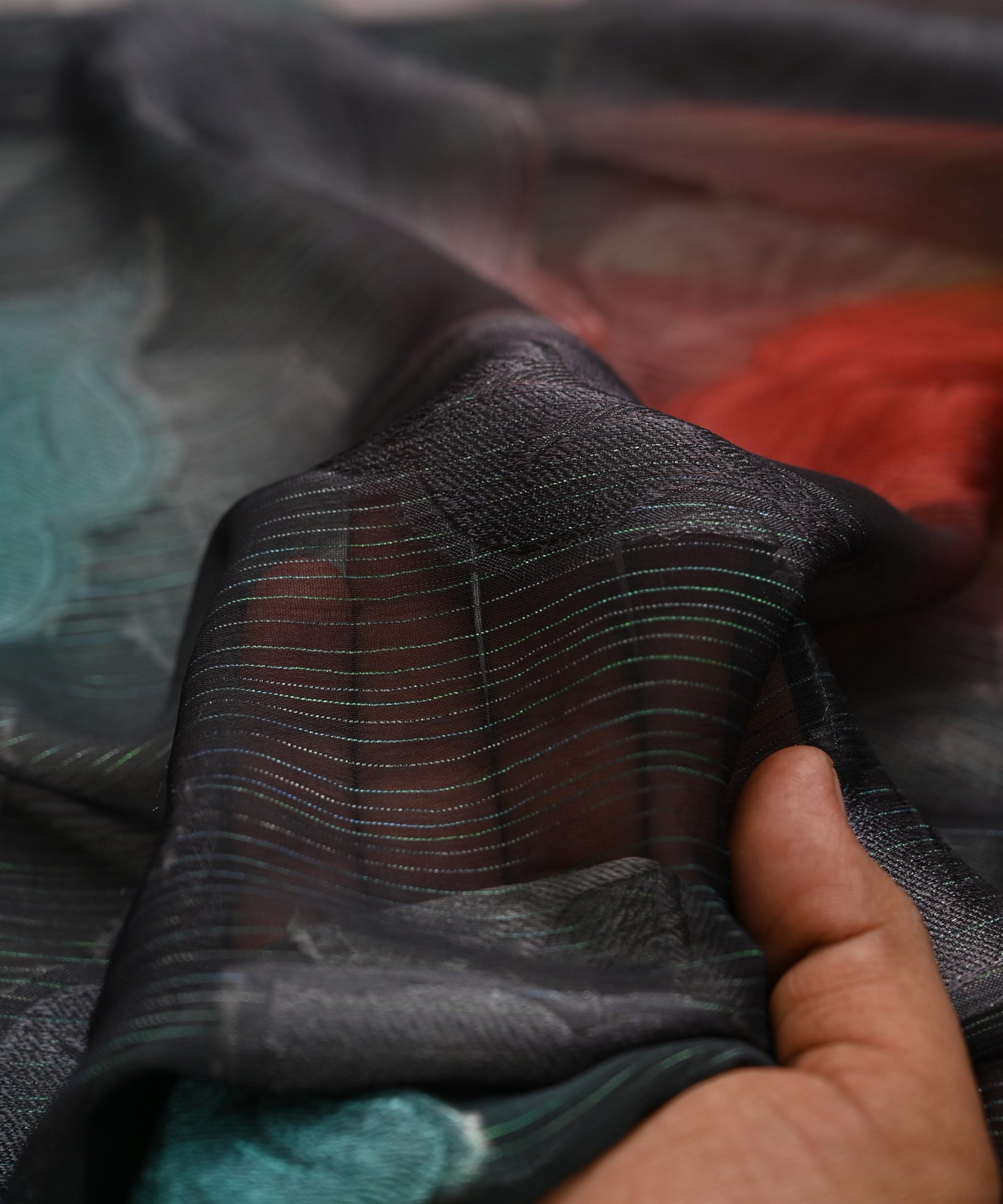 Grey Weightless Fabric with Leaf Zari Patch