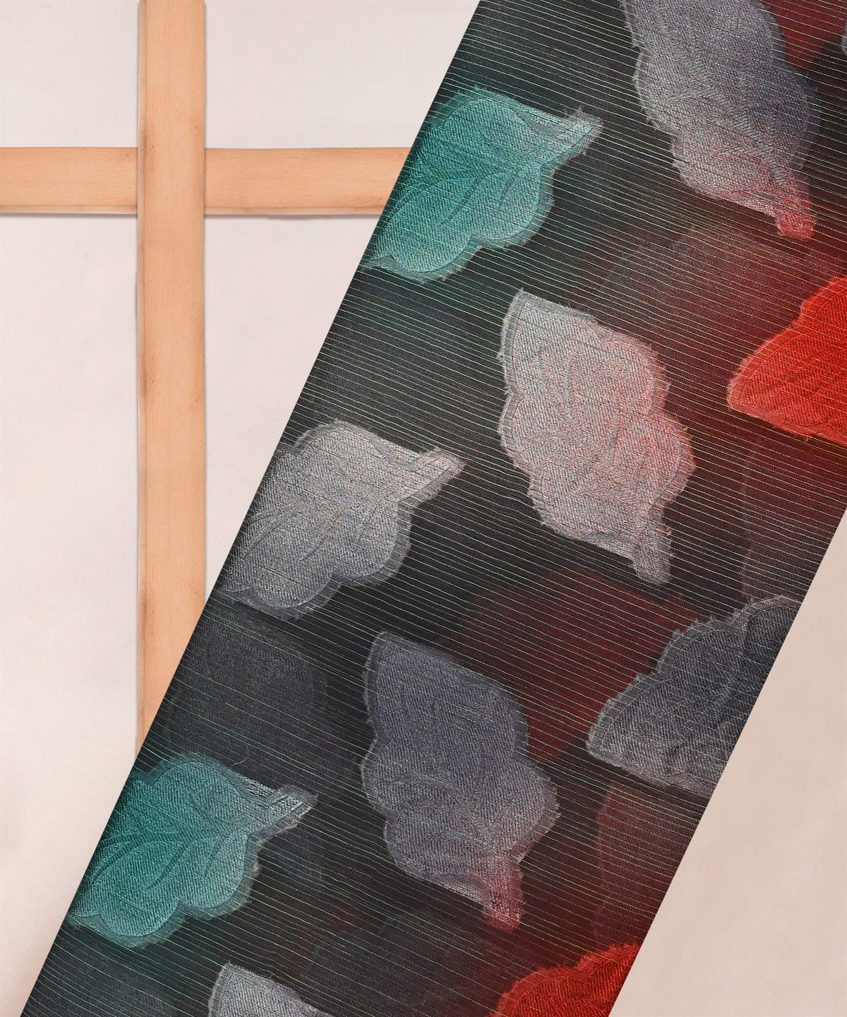Grey Weightless Fabric with Leaf Zari Patch