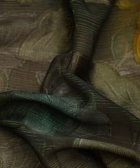 Oil Green Weightless Fabric with Leaf Zari Patch