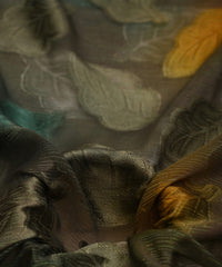 Oil Green Weightless Fabric with Leaf Zari Patch