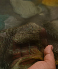 Oil Green Weightless Fabric with Leaf Zari Patch