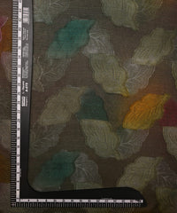 Oil Green Weightless Fabric with Leaf Zari Patch