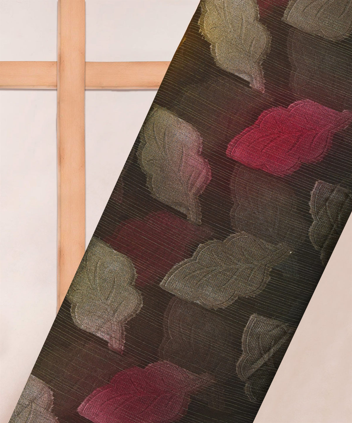Oil Green Weightless Fabric with Leaf Zari Patch