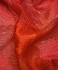 Red Weightless Fabric with Leaf Zari Patch
