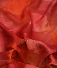 Red Weightless Fabric with Leaf Zari Patch