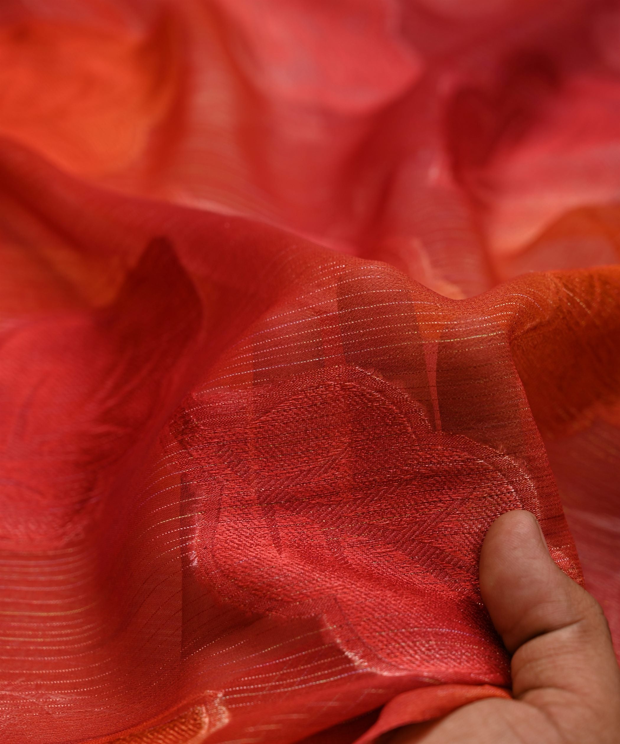 Red Weightless Fabric with Leaf Zari Patch