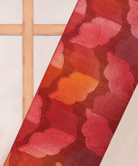 Red Weightless Fabric with Leaf Zari Patch
