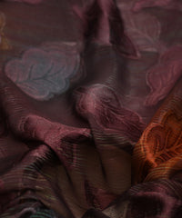Wine Weightless Fabric with Leaf Zari Patch
