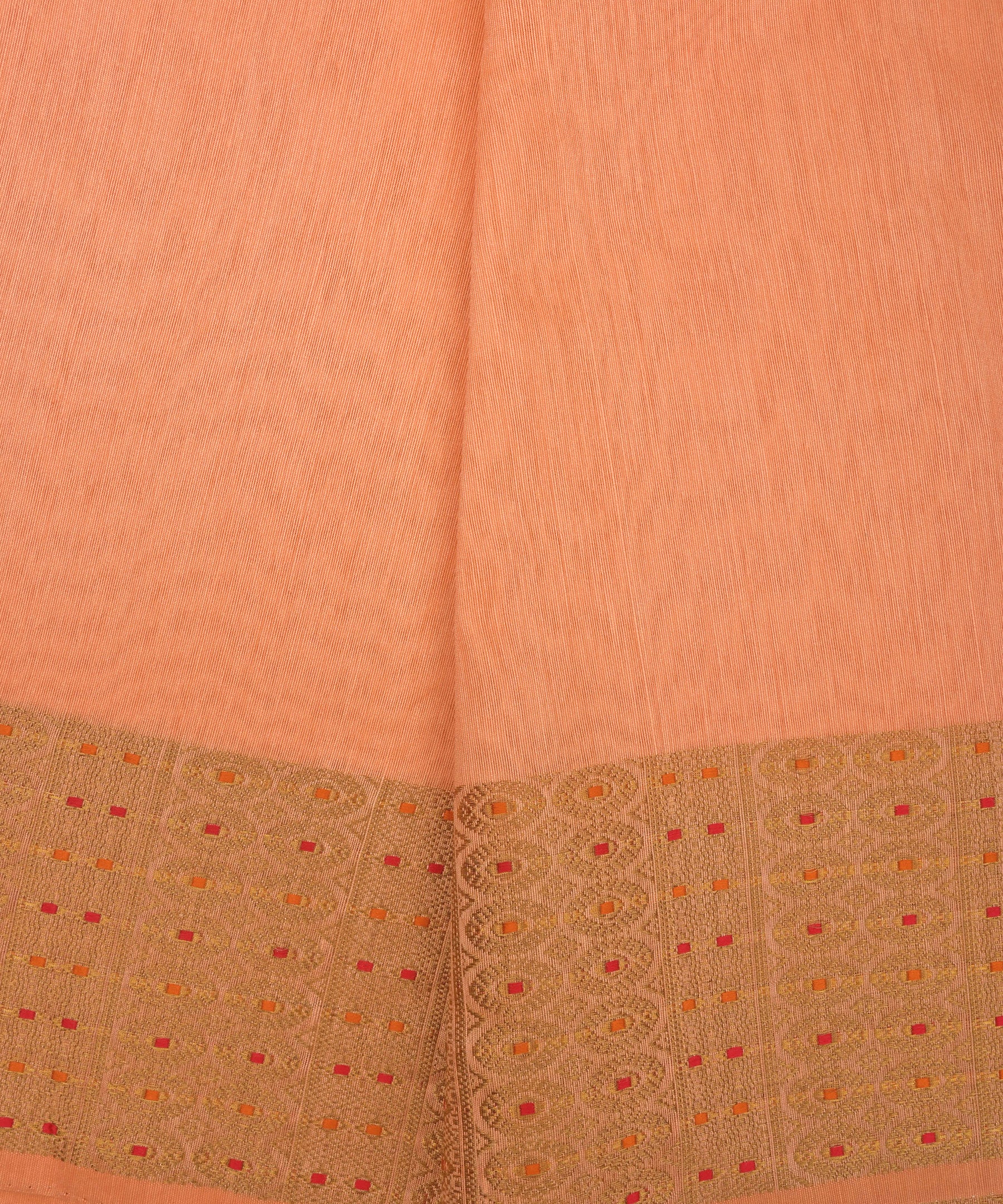 Peach Linen Fabric with Zari Border(cut-5.5 mtr)